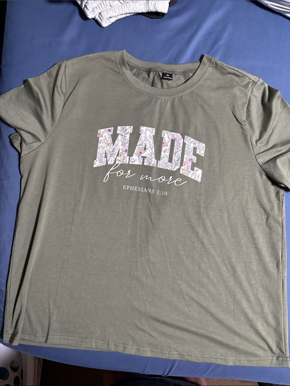 SHEIN Olive Green 'MADE for more' Graphic Short Sleeve Tee